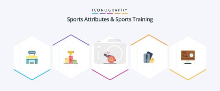 Illustration for Sports Atributes And Sports Training 25 Flat icon pack including referee. hand. cup. card. sport - Royalty Free Image
