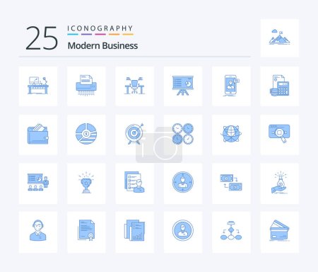Modern Business 25 Blue Color icon pack including computer. business. confidential. table. office
