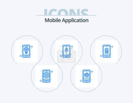 Ilustración de Mobile Application Blue Icon Pack 5 Icon Design. battery. application. phone recorder. audio recognition - Imagen libre de derechos