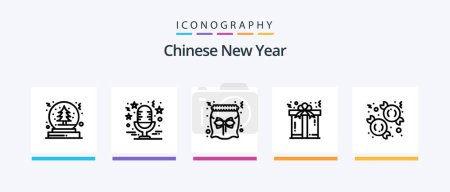Illustration for Chinese New Year Line 5 Icon Pack Including . noodles. asian. new. metal. Creative Icons Design - Royalty Free Image