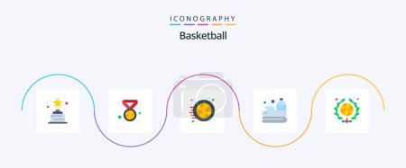 Téléchargez les illustrations : Basketball Flat 5 Icon Pack Including association. team. sports. sport. basketball - en licence libre de droit
