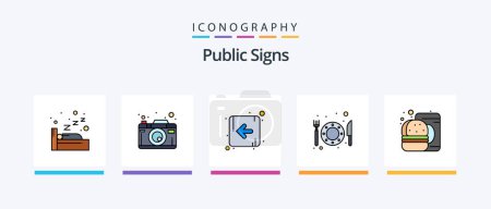 Illustration for Public Signs Line Filled 5 Icon Pack Including . hotel. question. food. mail. Creative Icons Design - Royalty Free Image