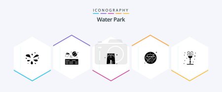 Téléchargez les illustrations : Water Park 25 Glyph icon pack including . romance. park. park. park - en licence libre de droit