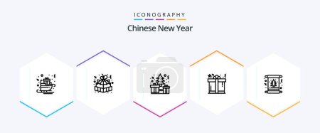 Téléchargez les illustrations : Chinese New Year 25 Line icon pack including shopping. box. gift box. present. christmas - en licence libre de droit