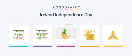 Téléchargez les illustrations : Ireland Independence Day Flat 5 Icon Pack Including . sparrow. flower. celtic. Creative Icons Design - en licence libre de droit
