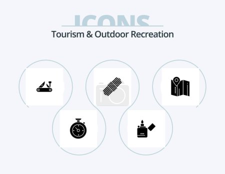 Téléchargez les illustrations : Tourism And Outdoor Recreation Glyph Icon Pack 5 Icon Design. map . set. army. pack. swiss - en licence libre de droit