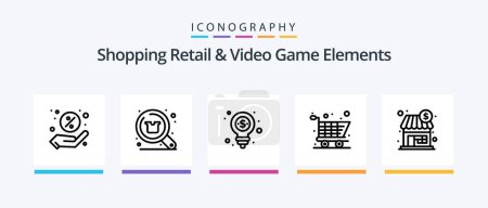 Téléchargez les illustrations : Shoping Retail And Video Game Elements Line 5 Icon Pack Including mobile. position. labyrinth. first. king. Creative Icons Design - en licence libre de droit