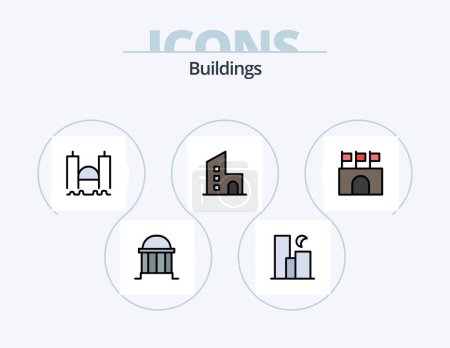 Téléchargez les illustrations : Buildings Line Filled Icon Pack 5 Icon Design. columns. acropolis. rescue. river. historic - en licence libre de droit