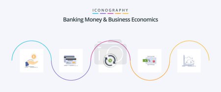 Téléchargez les illustrations : Banking Money And Business Economics Flat 5 Icon Pack Including marketing. finance. debit. money. flow - en licence libre de droit