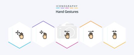 Illustration for Hand Gestures 25 FilledLine icon pack including four finger. right. hand. up. hand - Royalty Free Image
