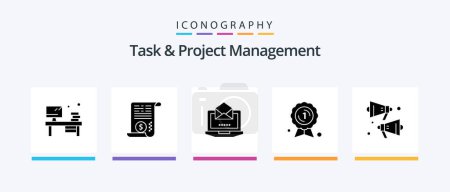Ilustración de Task And Project Management Glyph 5 Icon Pack Including award badge . dollar . open. laptop. Creative Icons Design - Imagen libre de derechos