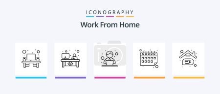 Téléchargez les illustrations : Work From Home Line 5 Icon Pack Including home work. communication. box. web. chat. Creative Icons Design - en licence libre de droit