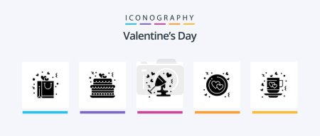 Téléchargez les illustrations : Valentines Day Glyph 5 Icon Pack Including coffee. ring. anniversary. love. wine. Creative Icons Design - en licence libre de droit
