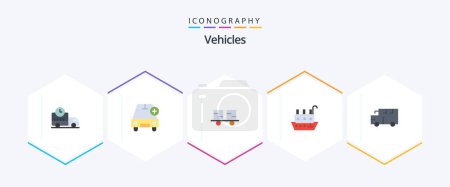 Illustration for Vehicles 25 Flat icon pack including vessel. marine. vehicles. fisherman. forklift truck - Royalty Free Image