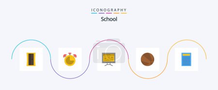 Illustration for School Flat 5 Icon Pack Including . education. online. book. ball - Royalty Free Image