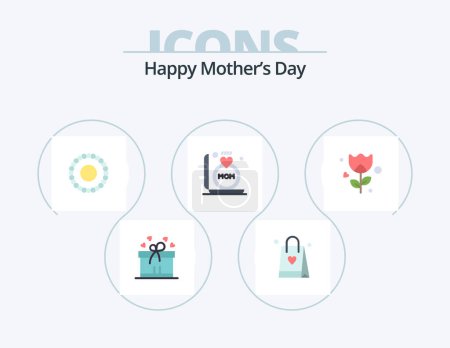 Illustration for Happy Mothers Day Flat Icon Pack 5 Icon Design. . rose. mala. romance. mother - Royalty Free Image