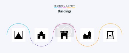 Téléchargez les illustrations : Buildings Glyph 5 Icon Pack Including kids. industrial plant. shack. factory chimney. shop - en licence libre de droit