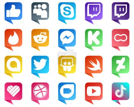 Ilustración de 20 Chat bubble style Icons of Major Social Media Platforms such as twitter. women. messenger. mothers and funding icons. Creative and high resolution - Imagen libre de derechos