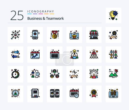 Ilustración de Business And Teamwork 25 Line Filled icon pack including business. shop. dollar. building. concept - Imagen libre de derechos