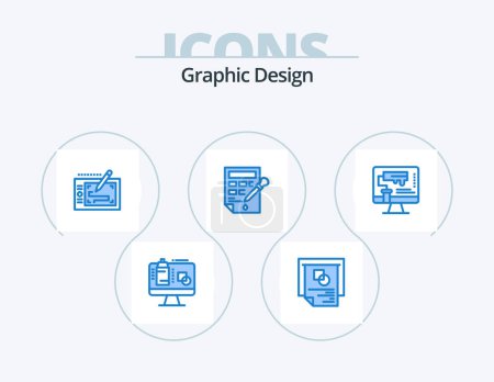 Ilustración de Graphic Design Blue Icon Pack 5 Icon Design. design. color fill. tablet. color drop. bucket - Imagen libre de derechos
