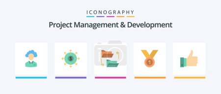 Illustration for Project Management And Development Flat 5 Icon Pack Including achieve. sharing. banking. file sharing. document. Creative Icons Design - Royalty Free Image