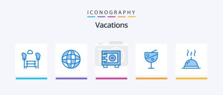 Ilustración de Vacations Blue 5 Icon Pack Including . food. money. dish. fruit juice glass. Creative Icons Design - Imagen libre de derechos