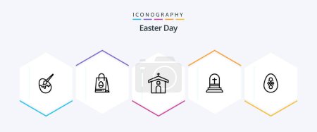 Téléchargez les illustrations : Easter 25 Line icon pack including bird. cross. church. christian. easter - en licence libre de droit
