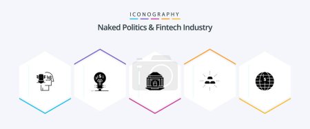 Téléchargez les illustrations : Naked Politics And Fintech Industry 25 Glyph icon pack including interest. gold. bank. fund. security - en licence libre de droit
