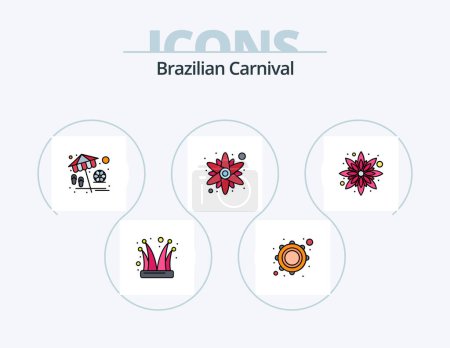 Illustration for Brazilian Carnival Line Filled Icon Pack 5 Icon Design. trophy. brazilian. necklace. happy sad. roles - Royalty Free Image