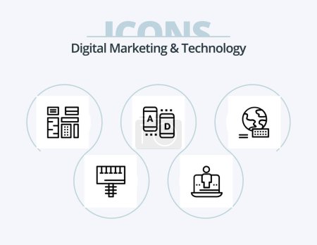 Ilustración de Digital Marketing And Technology Line Icon Pack 5 Icon Design. digital. digital. open. computer. digital - Imagen libre de derechos