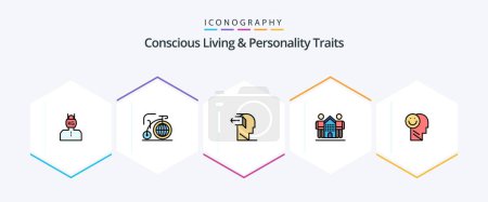 Illustration for Concious Living And Personality Traits 25 FilledLine icon pack including home. friendly. inspiration. culture. out - Royalty Free Image