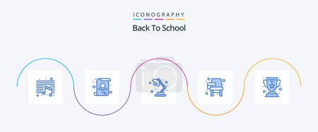 Téléchargez les illustrations : Back To School Blue 5 Icon Pack Including cup. school. study. learning. desk - en licence libre de droit