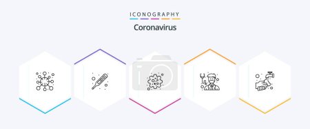 Téléchargez les illustrations : Coronavirus 25 Line icon pack including medical. healthcare. meter. doctor. pathogen - en licence libre de droit