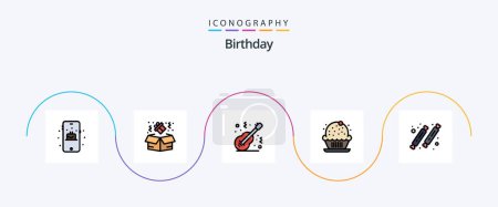 Illustration for Birthday Line Filled Flat 5 Icon Pack Including party. candy. instrument. party. cake - Royalty Free Image