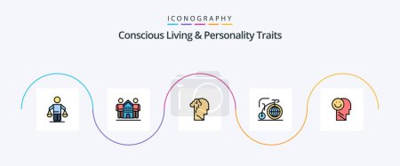 Téléchargez les illustrations : Concious Living And Personality Traits Line Filled Flat 5 Icon Pack Including dream. big. home. sad. human - en licence libre de droit