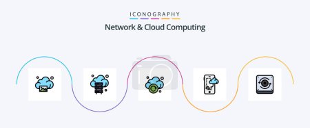 Téléchargez les illustrations : Network And Cloud Computing Line Filled Flat 5 Icon Pack Including speaker. technology. cloud. mobile. cloud - en licence libre de droit