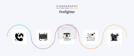 Illustration for Firefighter Glyph 5 Icon Pack Including fire. water. hose. hose. fire - Royalty Free Image