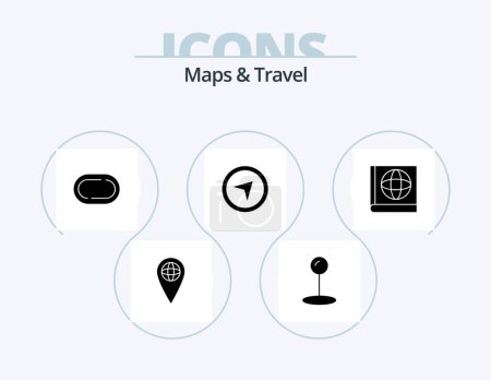 Téléchargez les illustrations : Maps and Travel Glyph Icon Pack 5 Icon Design. . direction. book - en licence libre de droit
