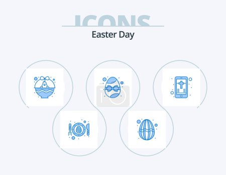 Illustration for Easter Blue Icon Pack 5 Icon Design. mobile. gift. basket. easter. baby chicken - Royalty Free Image