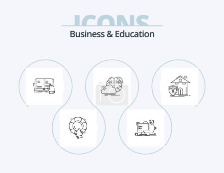 Téléchargez les illustrations : Business And Education Line Icon Pack 5 Icon Design. hiring. resume. camping. inspiration. idea - en licence libre de droit