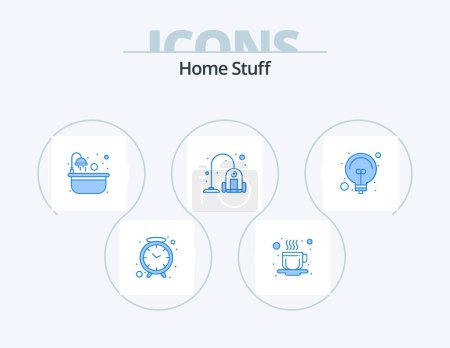 Téléchargez les illustrations : Home Stuff Blue Icon Pack 5 Icon Design. fancy light. machine. bath. electrical. cleaner - en licence libre de droit
