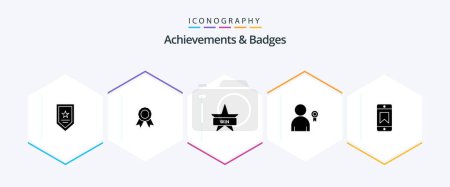 Ilustración de Achievements and Badges 25 Glyph icon pack including award. ribbon. badge. decoration. achievement - Imagen libre de derechos
