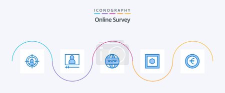 Ilustración de Online Survey Blue 5 Icon Pack Including . euro. online. coin. shape - Imagen libre de derechos