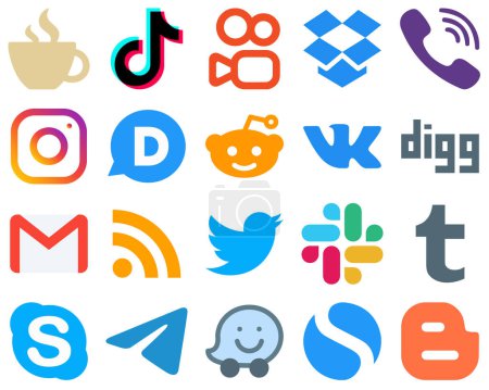 Téléchargez les illustrations : 20 Flat Interface Flat Social Media Icons reddit. kuaishou and meta icons. Gradient Social Media Icon Bundle - en licence libre de droit