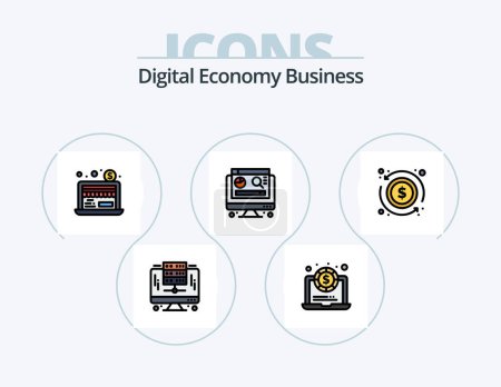 Ilustración de Digital Economy Business Line Filled Icon Pack 5 Icon Design. web. technology. business. smart home. internet - Imagen libre de derechos
