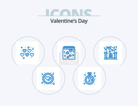 Téléchargez les illustrations : Valentines Day Blue Icon Pack 5 Icon Design. people. home. love. family. love - en licence libre de droit
