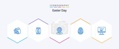 Illustration for Easter 25 Blue icon pack including screen. holidays. location. holiday. easter egg - Royalty Free Image