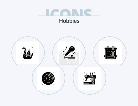 Ilustración de Hobbies Glyph Icon Pack 5 Icon Design. back pack. hobbies. tailoring. music. paper - Imagen libre de derechos