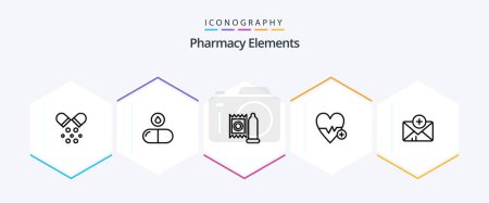 Illustration for Pharmacy Elements 25 Line icon pack including heart beat . drop . medicine. doctor - Royalty Free Image