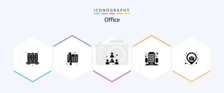 Illustration for Office 25 Glyph icon pack including map. city. colleague. office. building - Royalty Free Image